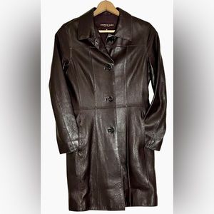 Andrew Marc New York Womens Brown Leather Mid Length Trench Coat Jacket Size M